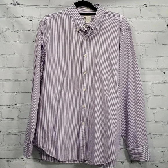 J Crew Men’s Purple White Striped Long Sleeve Button Down Shirt L - Picture 1 of 9
